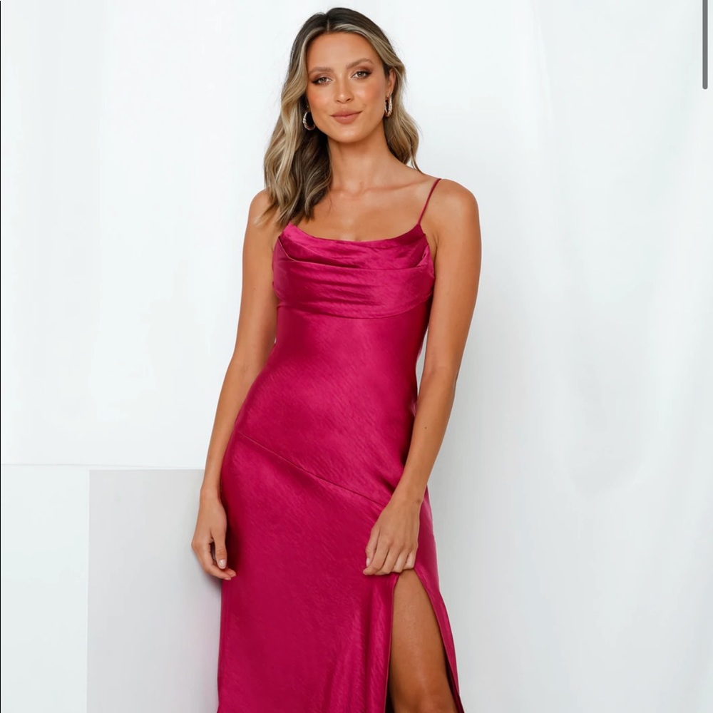 Hello Molly Pink Satin Midi Dress (NWTs)